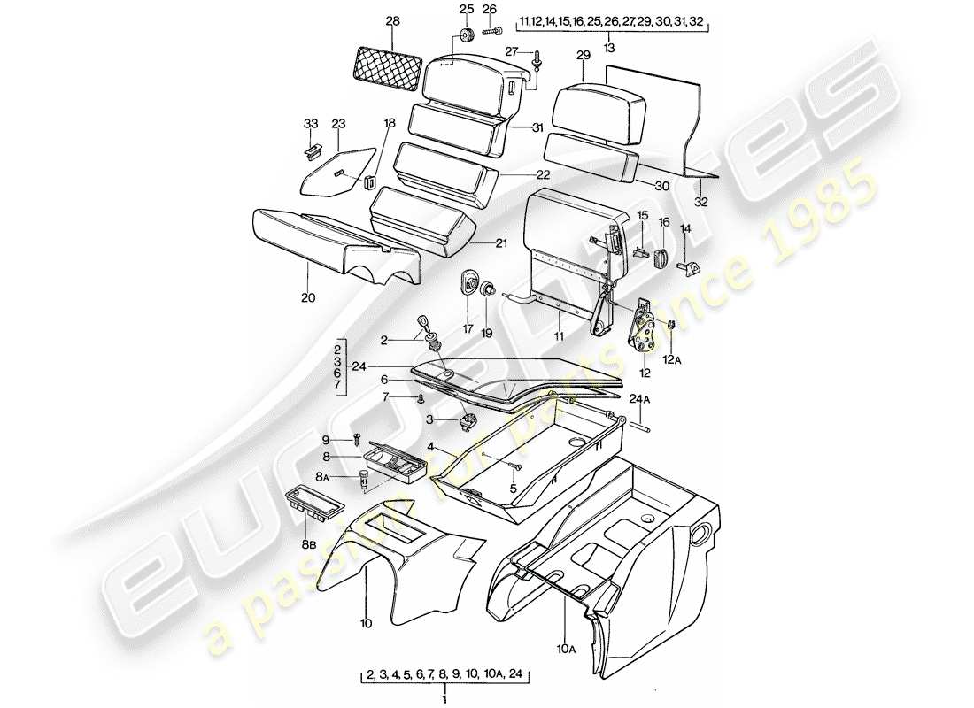 porsche 1981 (928) notsitz - mit: - staubox ersatzteildiagramm
