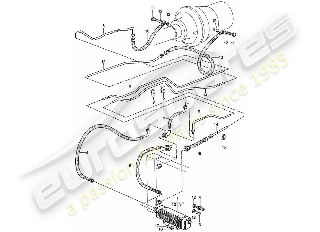 porsche 1986 (928) automatikgetriebe - atf-kühler - atf-leitungen - atf-kühler ersatzteildiagramm