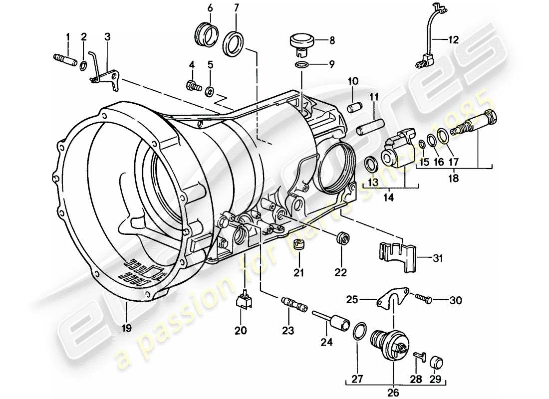 porsche 1983 (928) automatikgetriebe – getriebegehäuse – zubehör teilediagramm