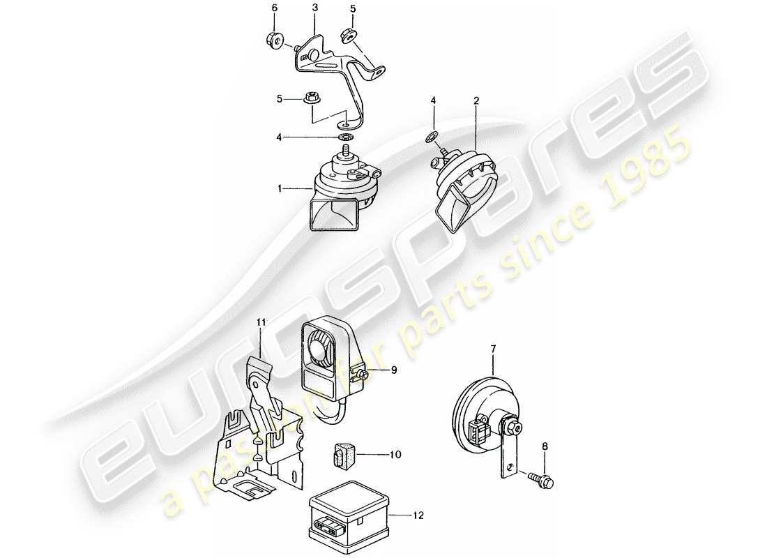 porsche 2001 (986 boxster) fanfare hupe - hupe - alarmsystem ersatzteildiagramm