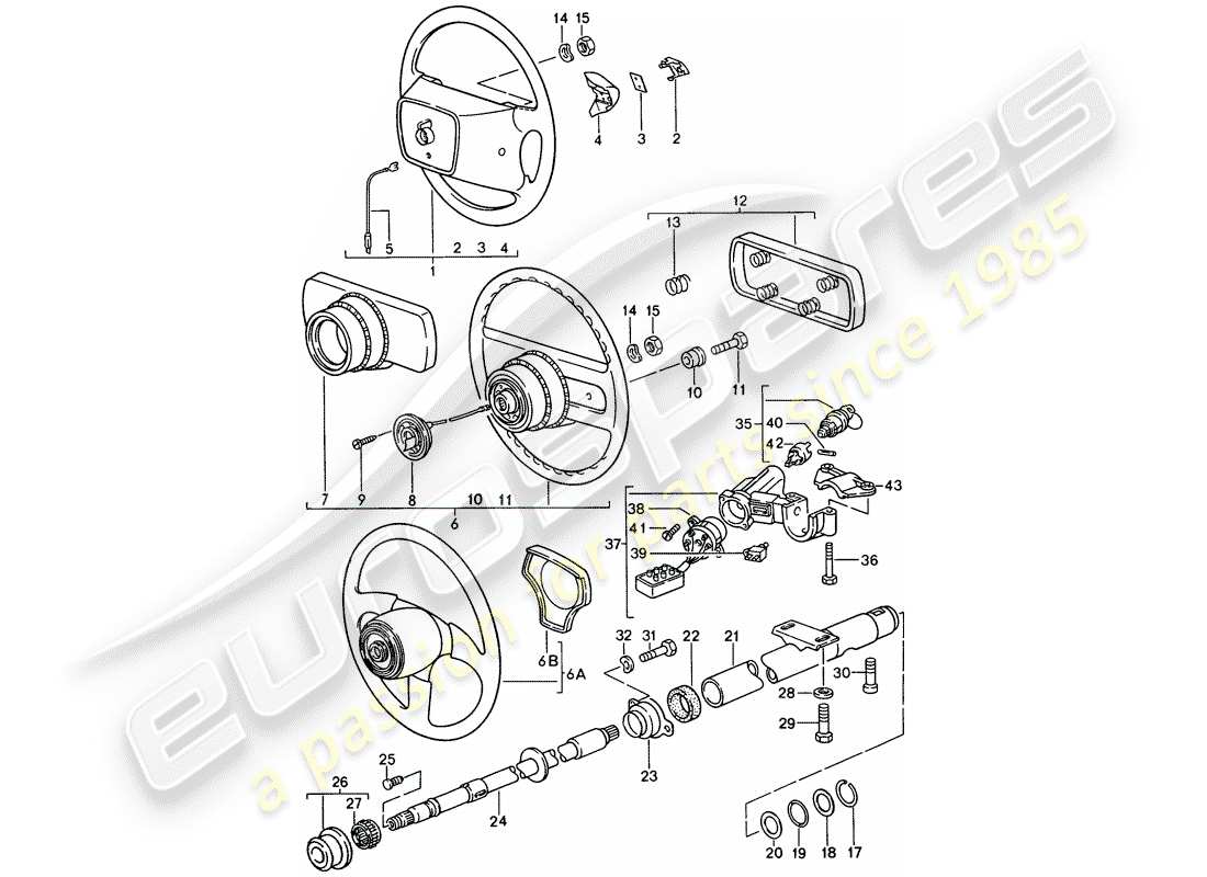 porsche 1994 (968) lenkrad - lenksäule - lenkschloss teilediagramm