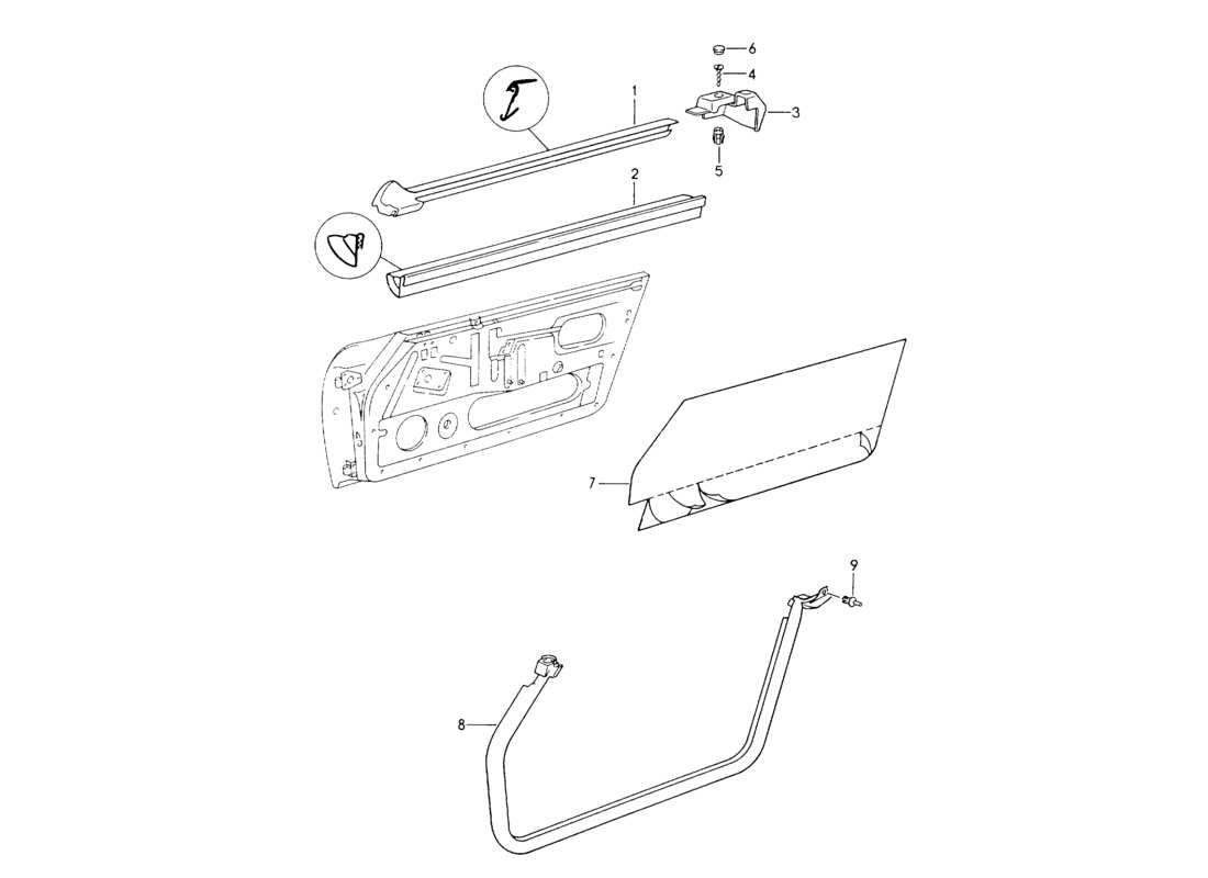 porsche 1994 (964) dichtungsstreifen - türen ersatzteildiagramm