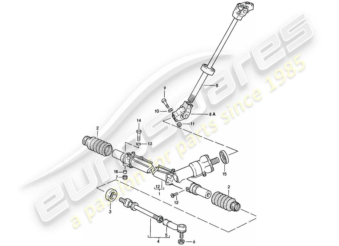 porsche 1986 (928) lenkgetriebe - spurstange ersatzteildiagramm
