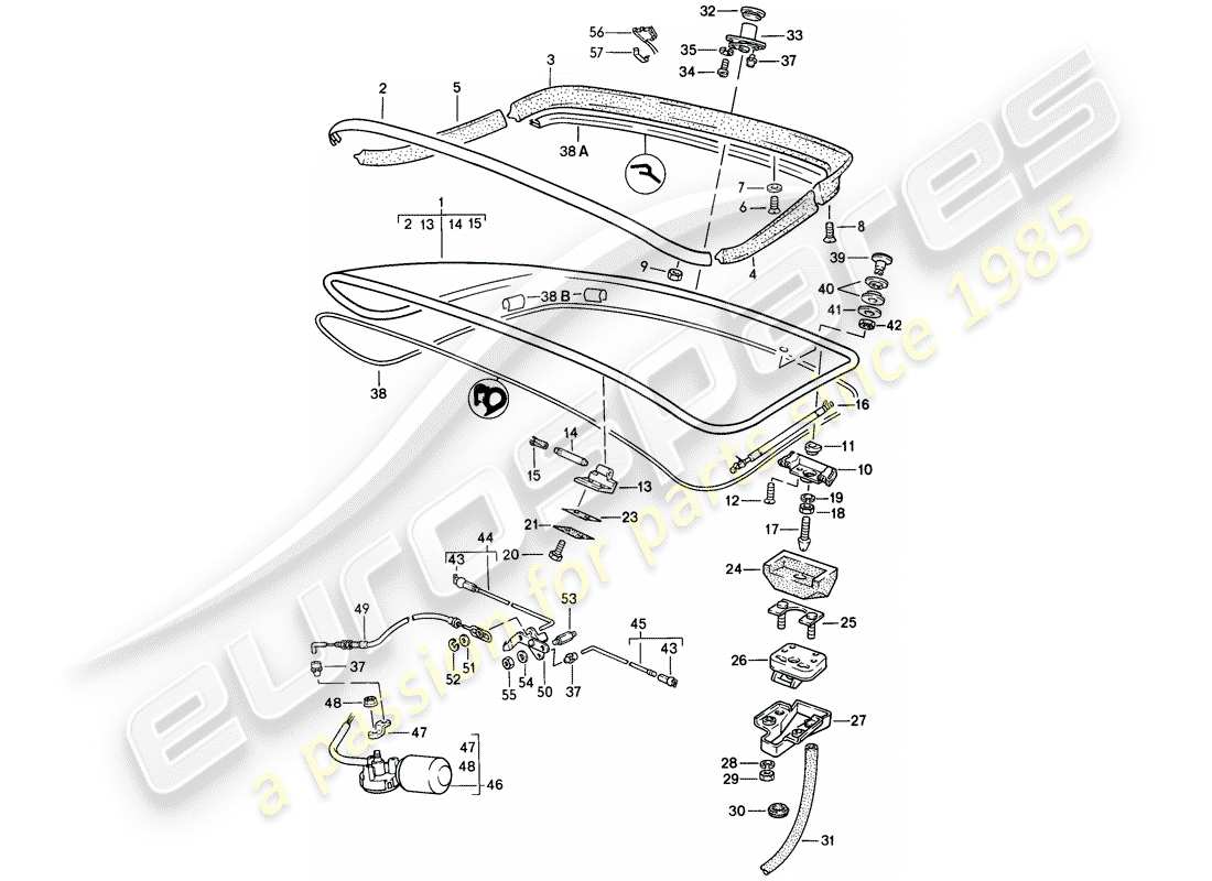 porsche 1988 (944) heckklappe - heckspoiler ersatzteildiagramm