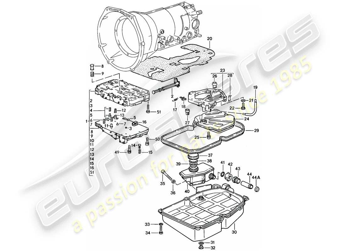 porsche 1984 (928) automatikgetriebe - ventilkörper ersatzteildiagramm