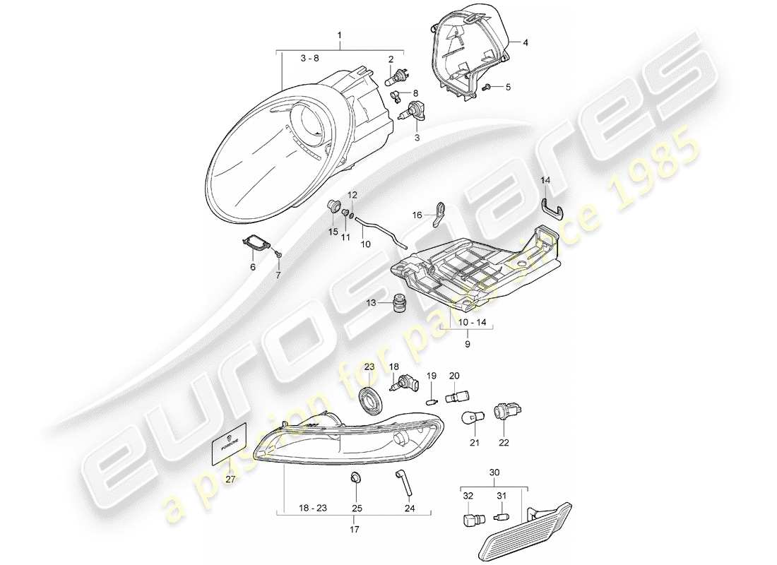porsche 2005 (997-1) scheinwerfer teilediagramm