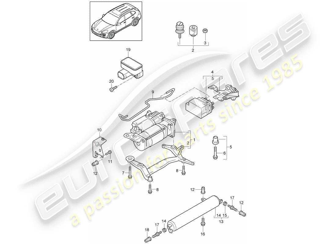 porsche 2014 (cayenne e2 92a) selbstnivellierendes system - teilediagramm