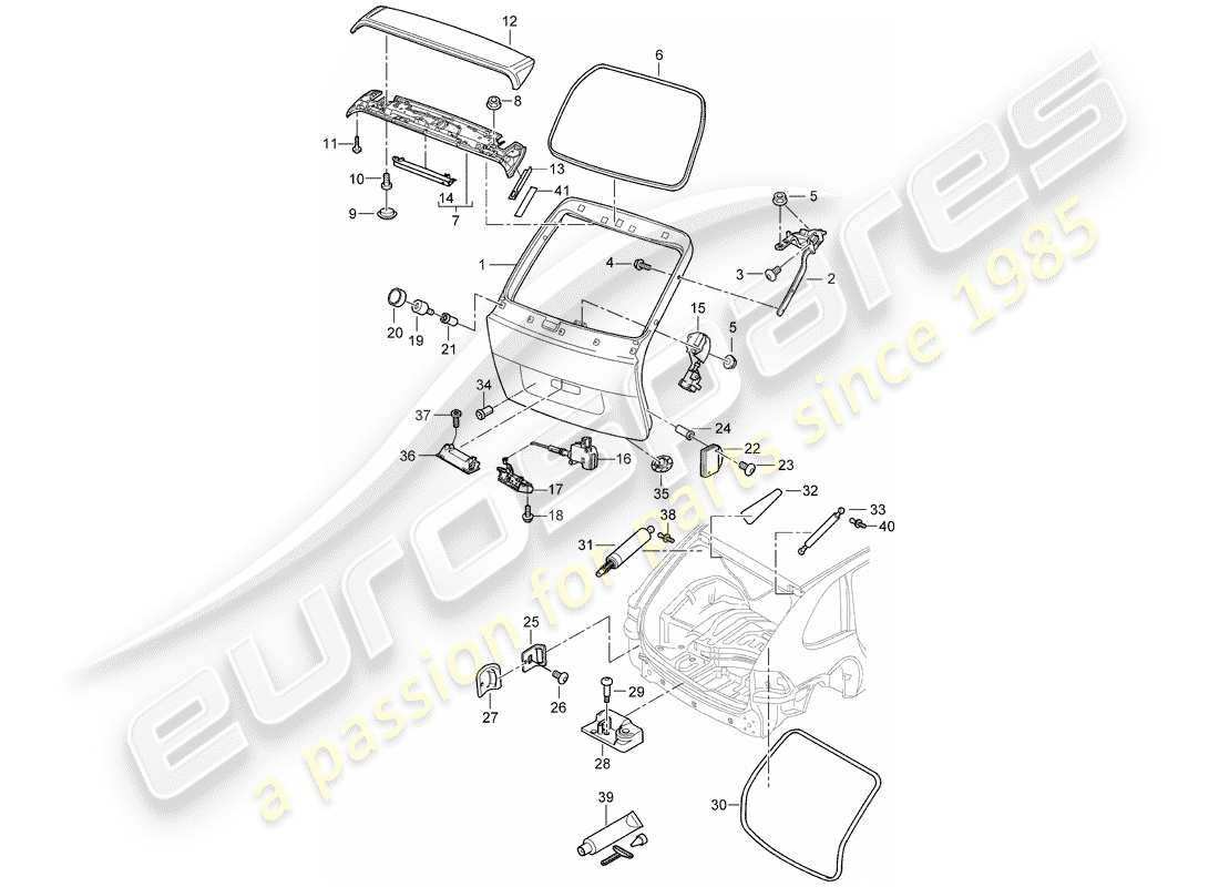 porsche 2008 (cayenne e1 9pa) hinterer kofferraumdeckel - teilediagramm
