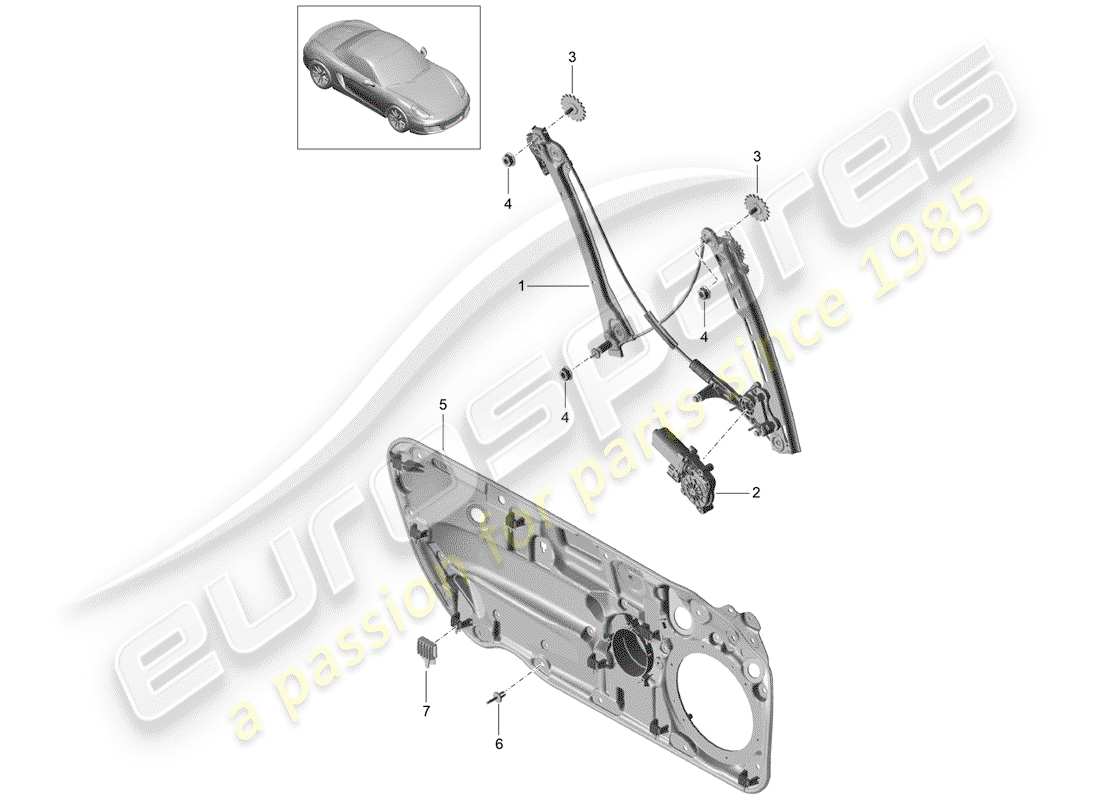 porsche 2015 (981 boxster) fensterheber teilediagramm