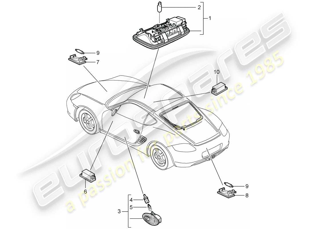 porsche 2006 (987 cayman) innenleuchten ersatzteildiagramm