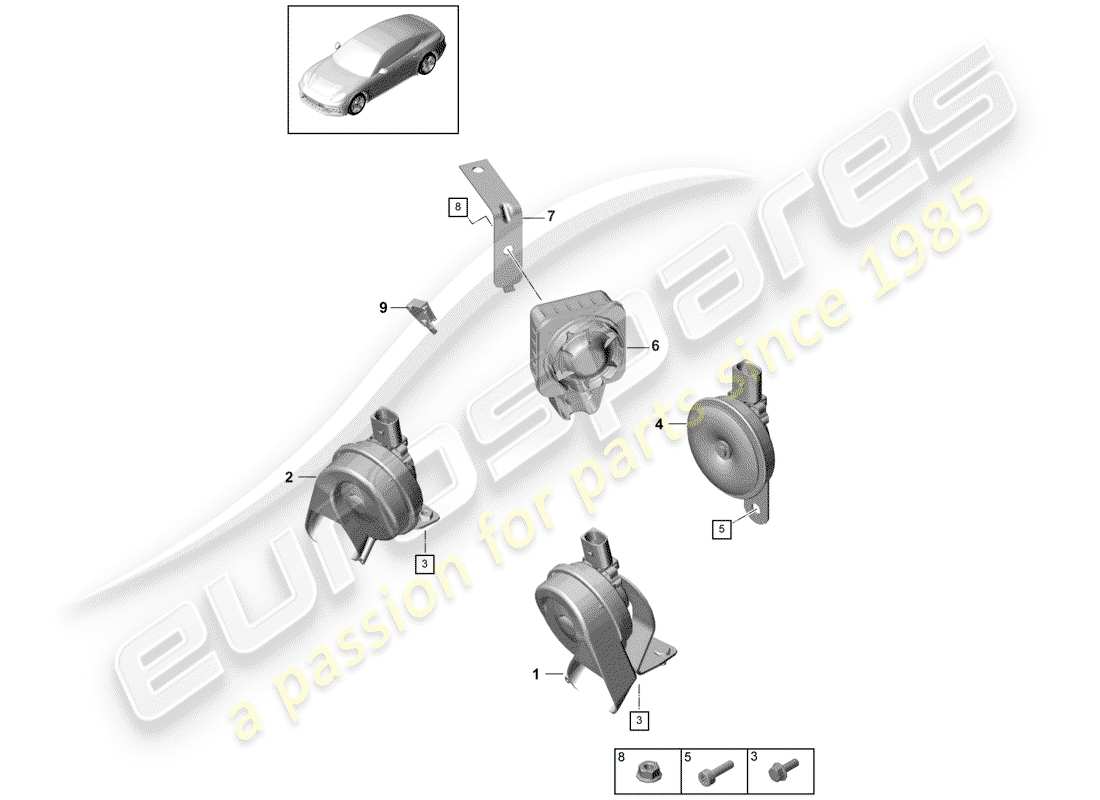 porsche 2020 (panamera 971-1) fanfare horn ersatzteildiagramm