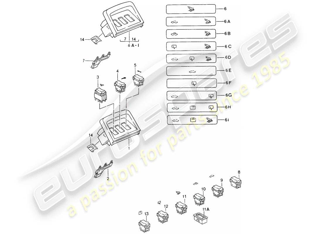 porsche 1998 (993) verkleidung - schalter - mittelkonsole ersatzteildiagramm