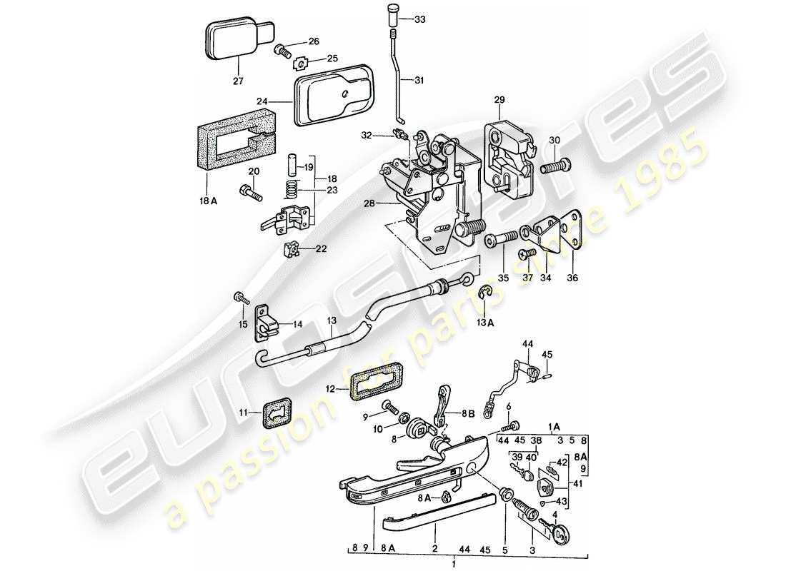 porsche 1988 (924s) türgriff, aussen - türverriegelung ersatzteildiagramm