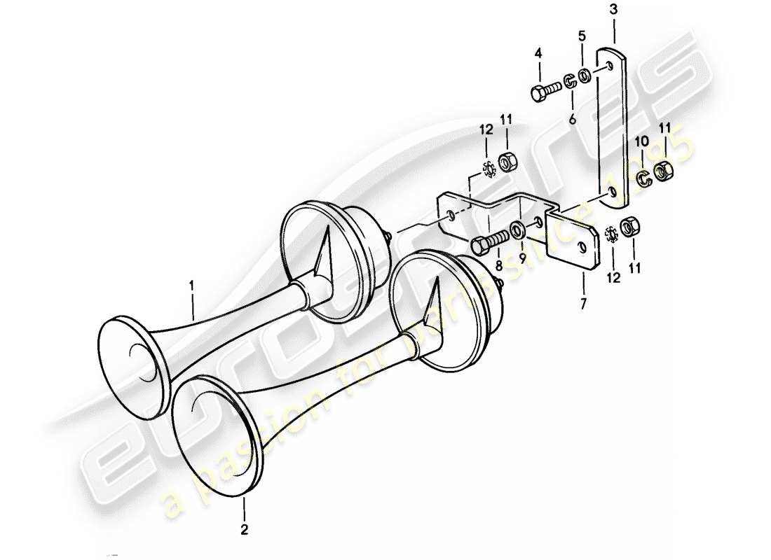 porsche 1986 (928) fanfare horn ersatzteildiagramm