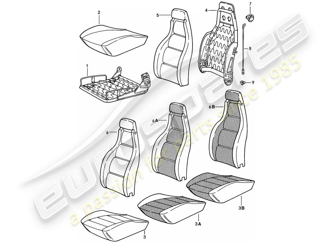 porsche 1981 (928) vordersitz - einzelteile ersatzteildiagramm