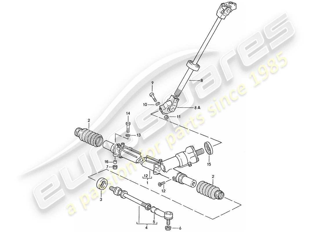 porsche 1987 (928) lenkgetriebe - lenkstange ersatzteildiagramm