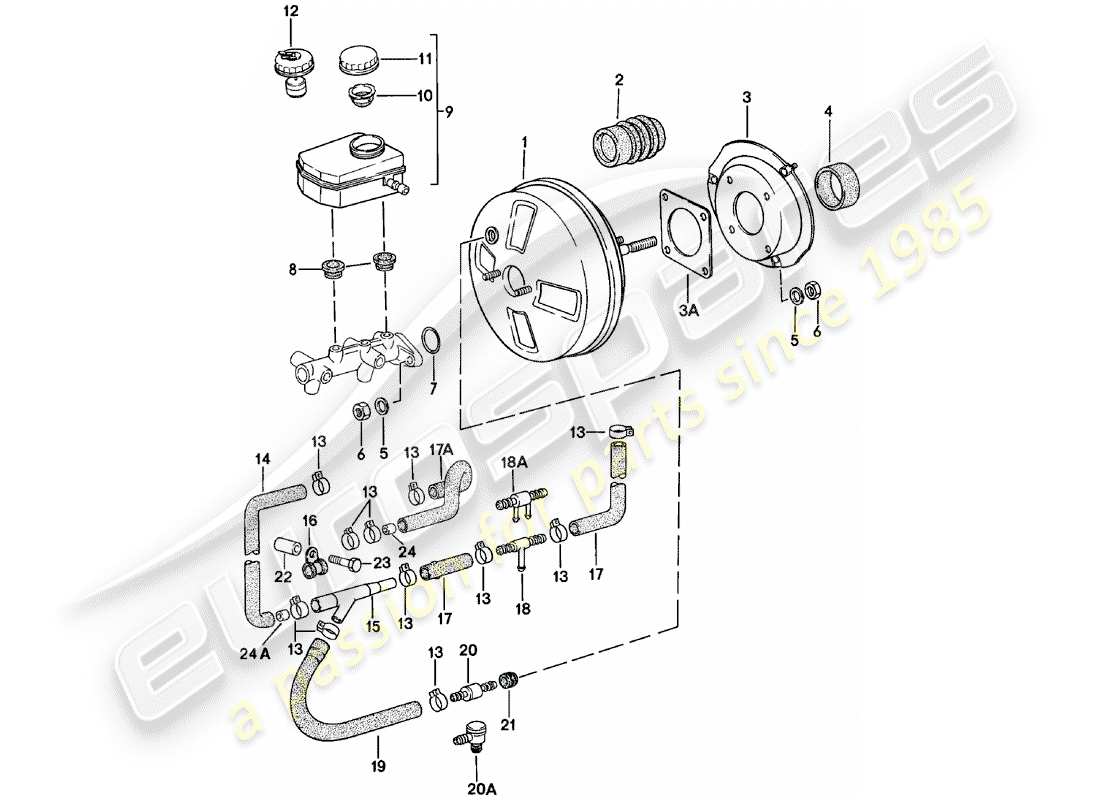 porsche 1984 (924) bremskraftverstärker - vorratsbehälter ersatzteildiagramm