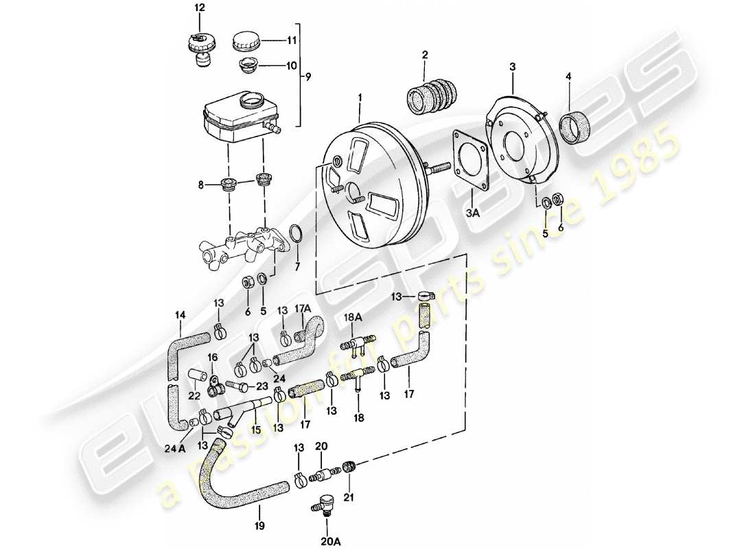 porsche 924 (1984) bremskraftverstärker - vorratsbehälter ersatzteildiagramm