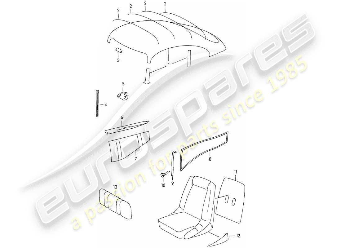 porsche 1950 (356/356a) zierleisten - innenausstattung ersatzteildiagramm