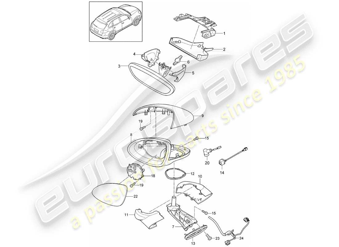porsche 2017 (cayenne e2 92a) rückspiegel innen teilediagramm