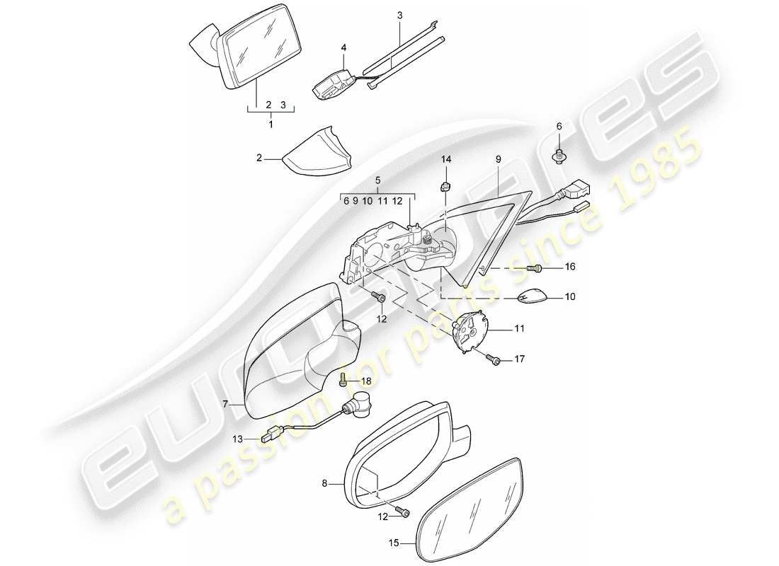 porsche 2008 (cayenne e1 9pa) innenspiegel ersatzteildiagramm