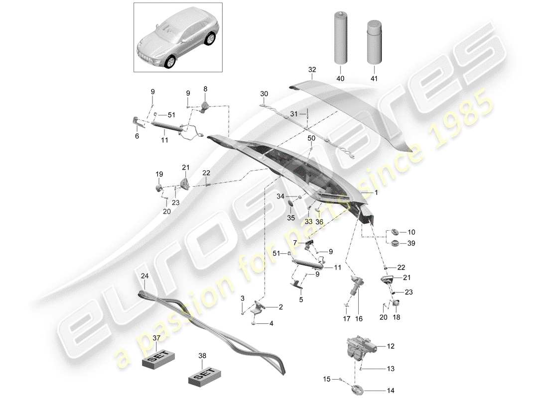 porsche 2018 (macan) hinterer kofferraumdeckel - teilediagramm