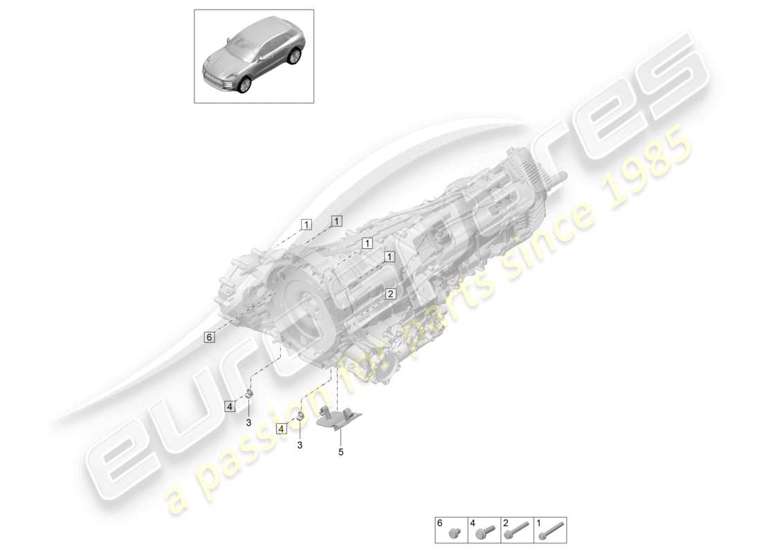 porsche 2020 (macan) befestigungsteile für motor und getriebe teilediagramm