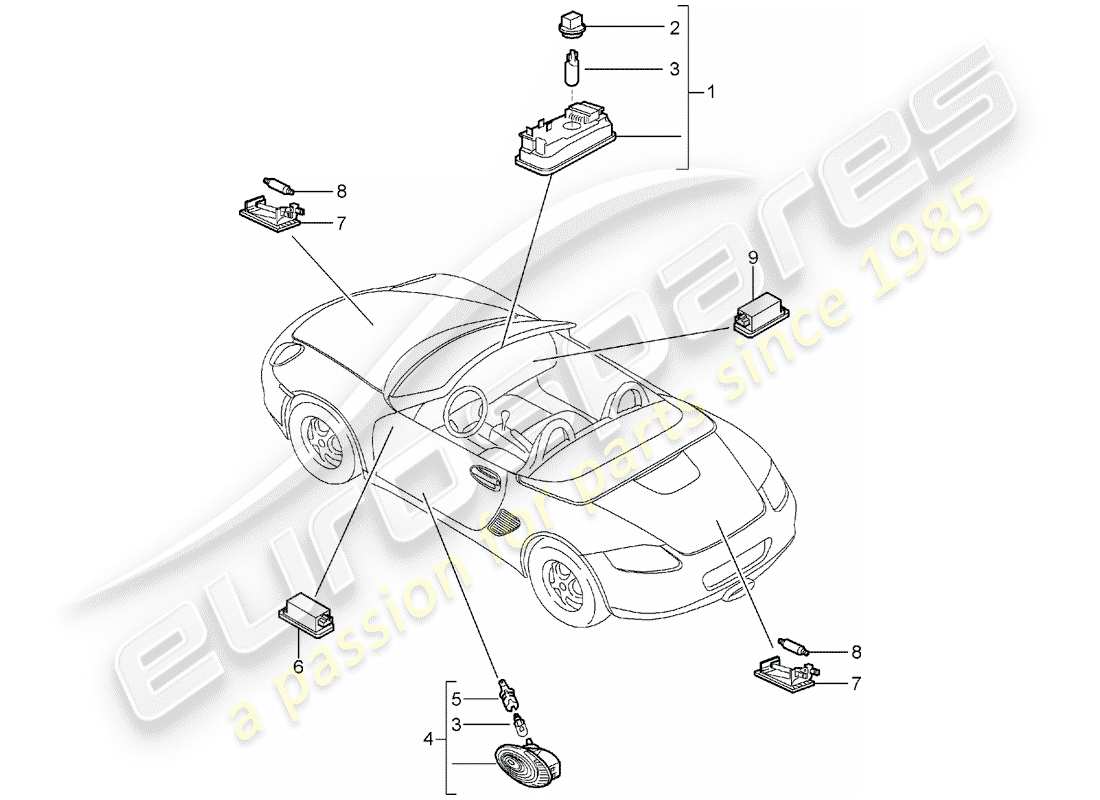 porsche 2008 (987 boxster) innenleuchten ersatzteildiagramm