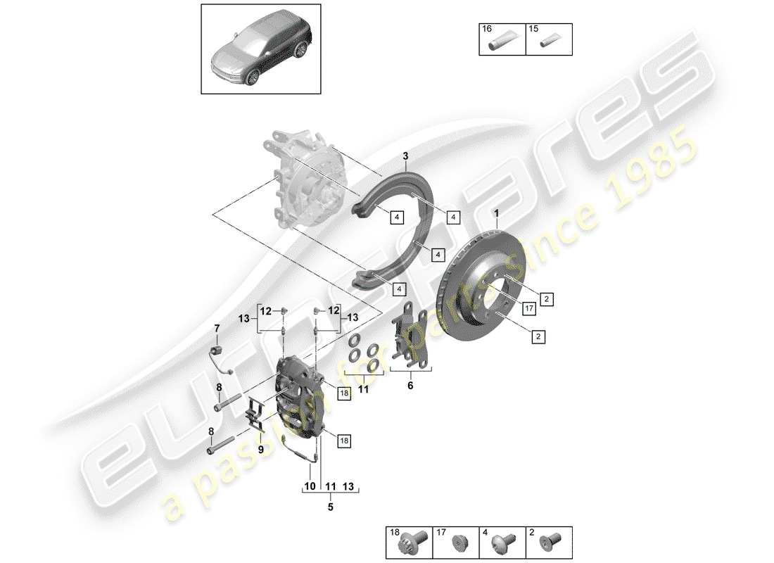 porsche 2019 (cayenne e3 9ya/9yb) scheibenbremsen ersatzteildiagramm