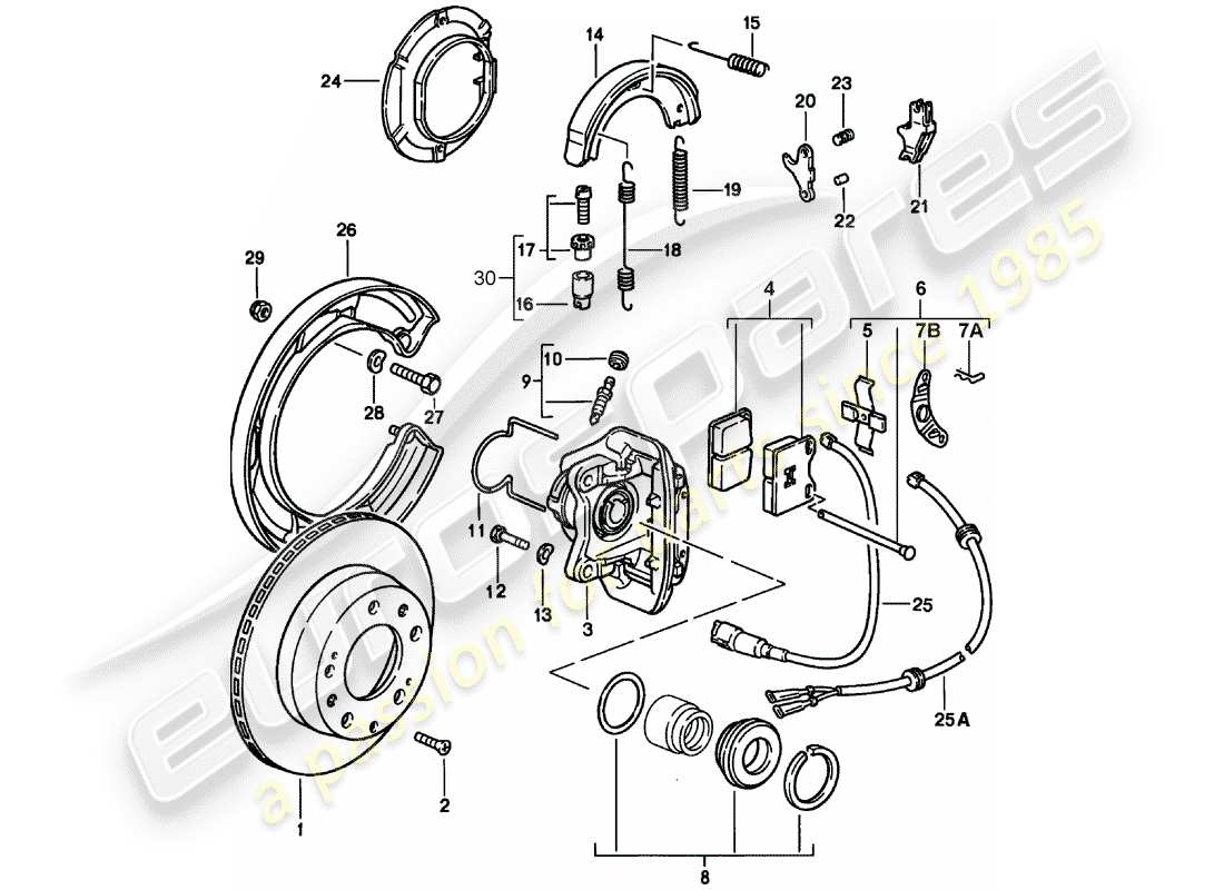 porsche 1978 (928) scheibenbremsen - hinterachse ersatzteildiagramm