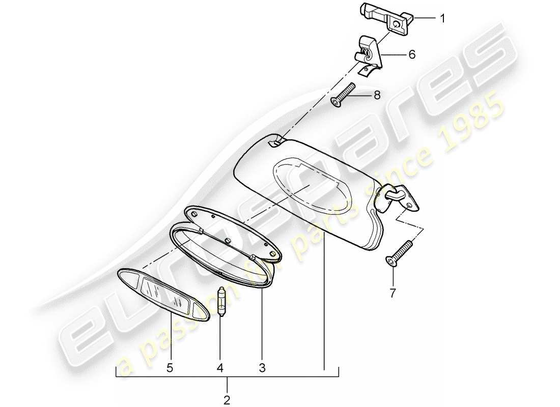 porsche 2008 (997-1 gt3) sonnenblenden ersatzteildiagramm