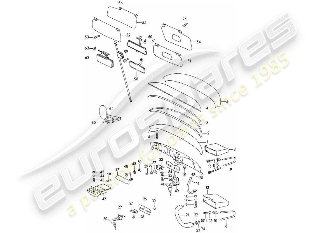 porsche 1964 (356b/356c) armaturenbrett - zubehör ersatzteildiagramm