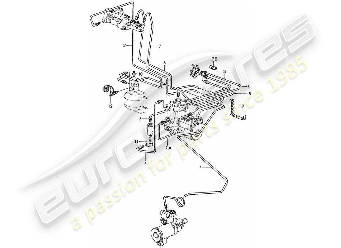 porsche 1992 (964) bremsleitungen - vorderes ende ersatzteildiagramm