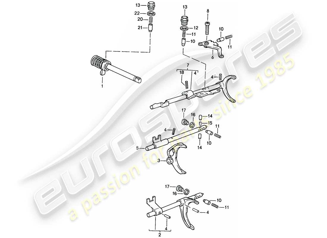 porsche 1988 (944) getriebesteuerung - schaltgetriebe ersatzteildiagramm