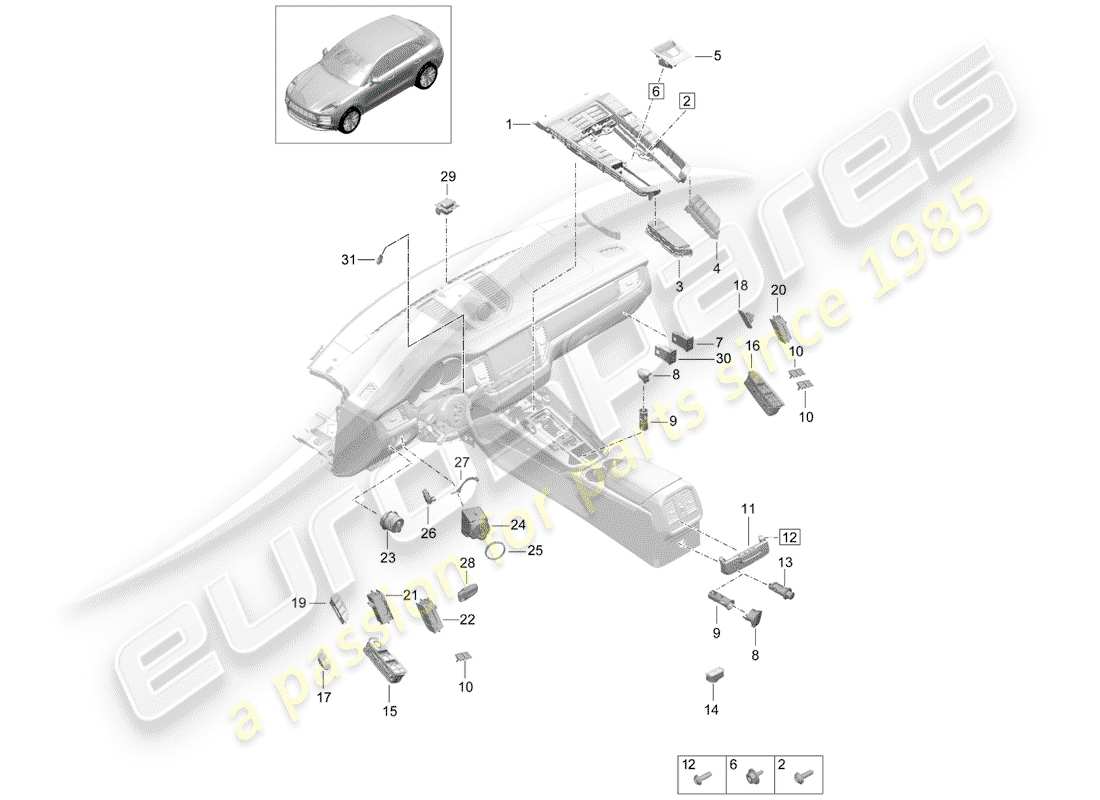porsche 2019 (macan) switch-ersatzteildiagramm