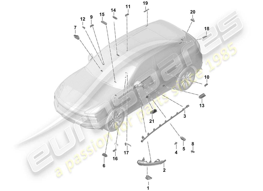porsche 2019 (cayenne e3 9ya/9yb) innenbeleuchtung ersatzteildiagramm