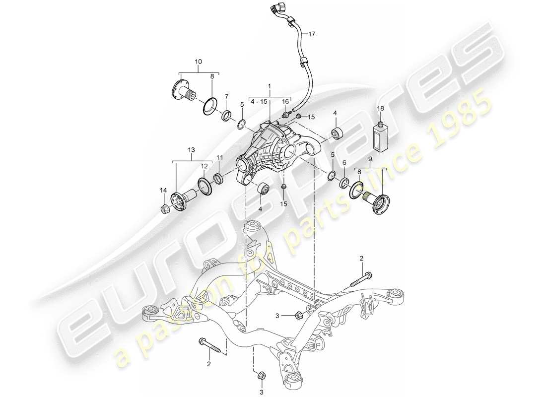 porsche 2007 (cayenne e1 9pa) hinterachsdifferential teilediagramm