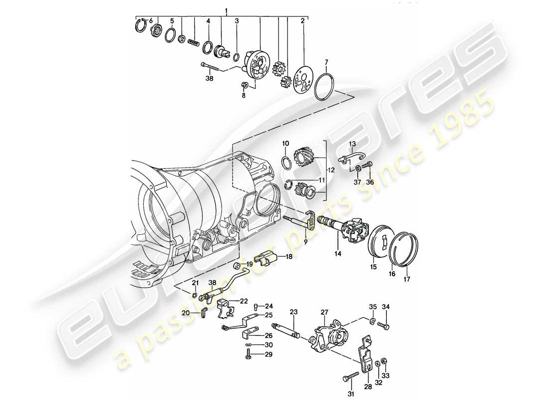 porsche 1984 (928) automatikgetriebe - getriebegehäuse - einbauteile teilediagramm