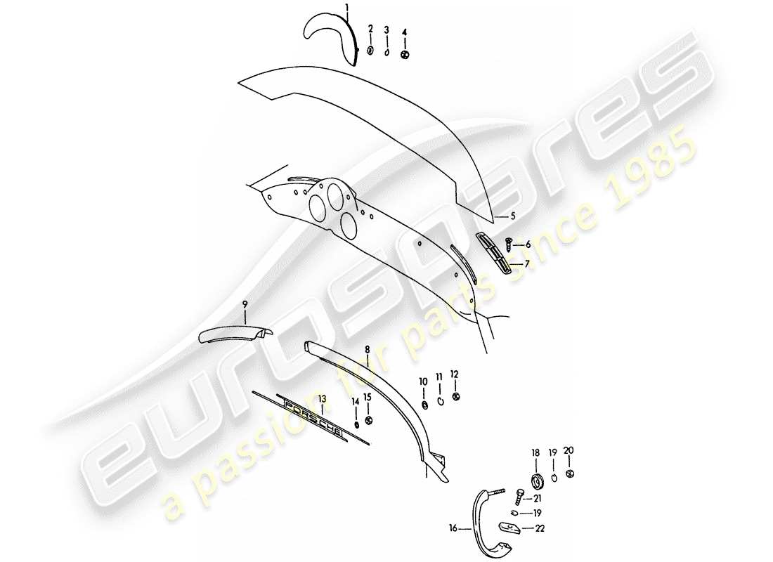 porsche 1961 (356b/356c) armaturenbrett - zubehör ersatzteildiagramm