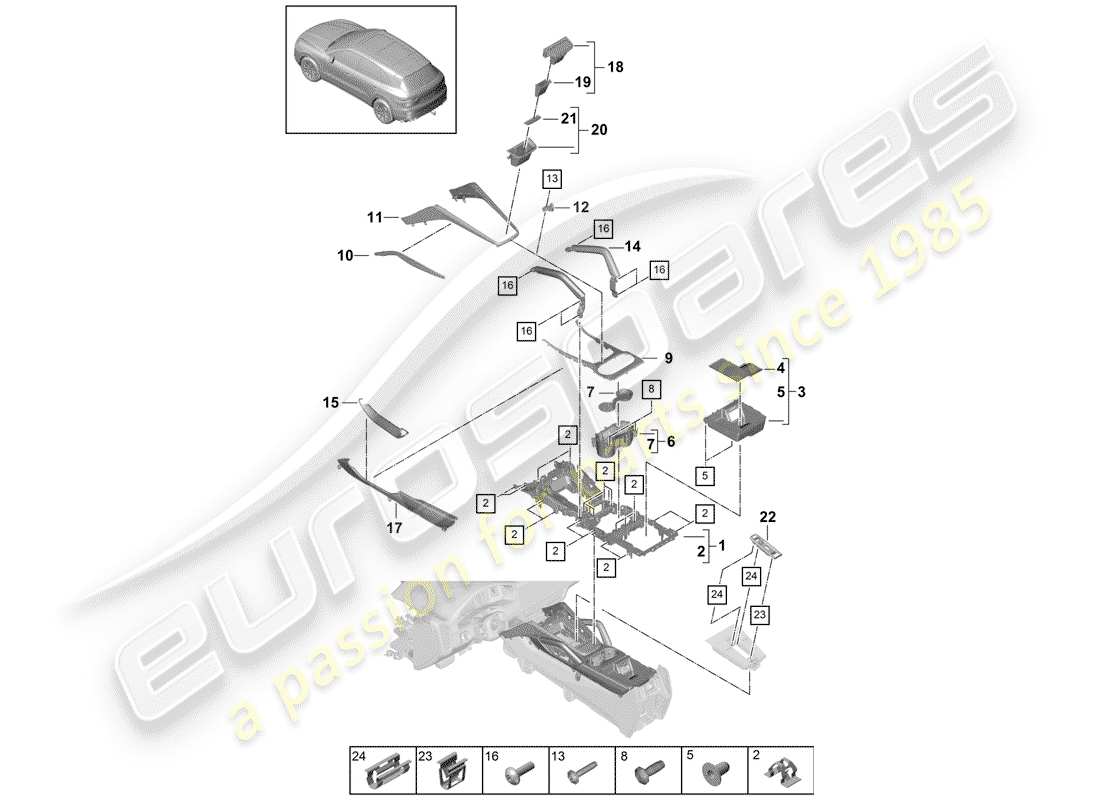 porsche 2020 (cayenne e3 9ya/9yb) center console ersatzteildiagramm