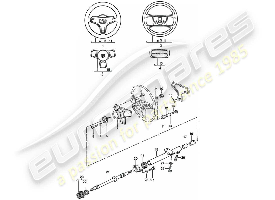 porsche 1982 (944) lenkrad - lenksäule ersatzteildiagramm