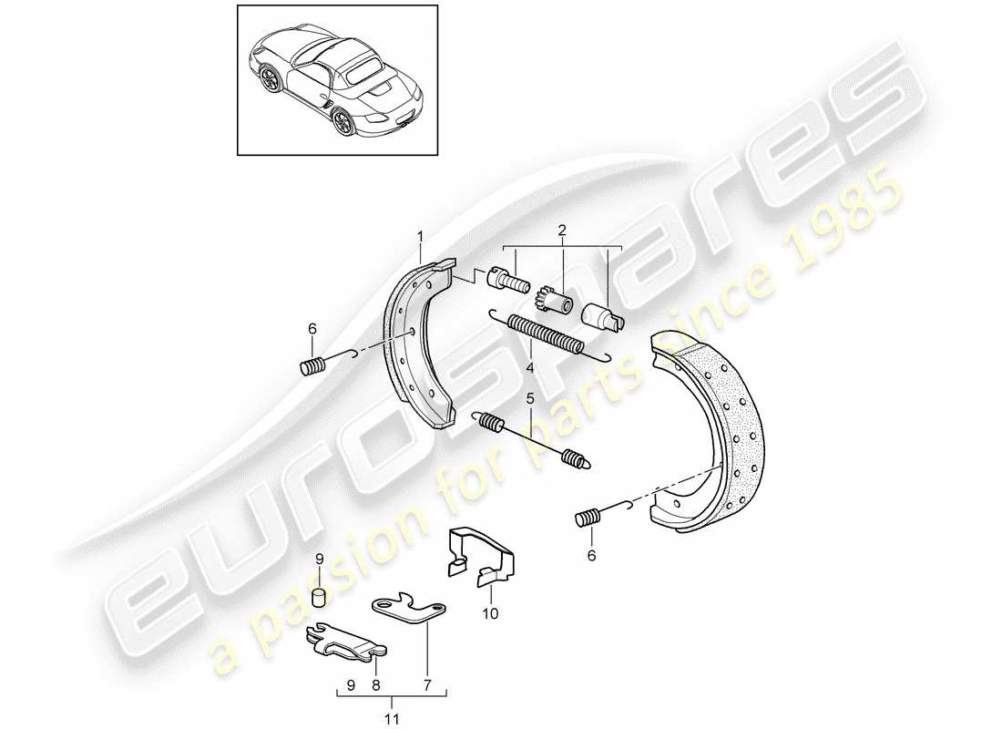 porsche 2012 (987 boxster) handbremse teilediagramm