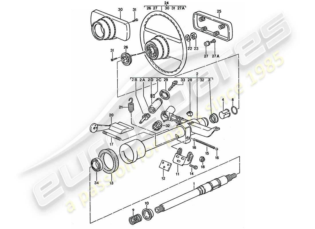 porsche 1995 (928) lenkungsteile - lenkrad teilediagramm