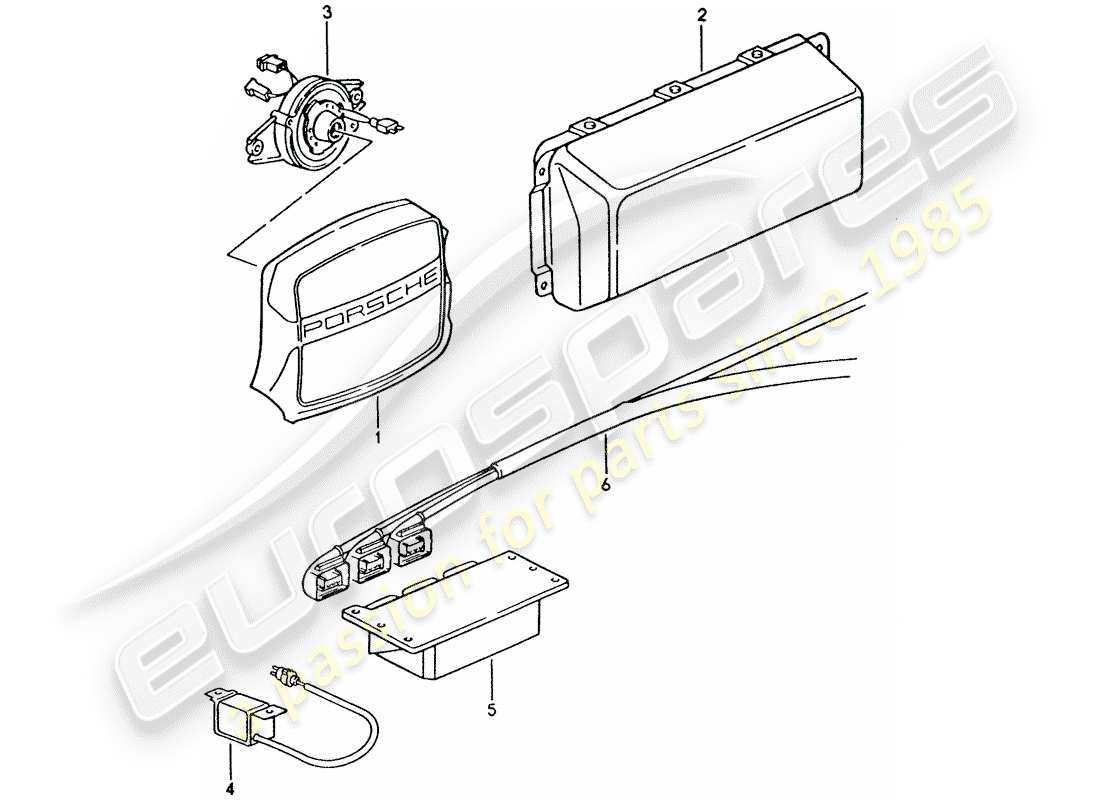 porsche 1993 (928) airbag - airbag-einheit - schaltereinheit ersatzteildiagramm