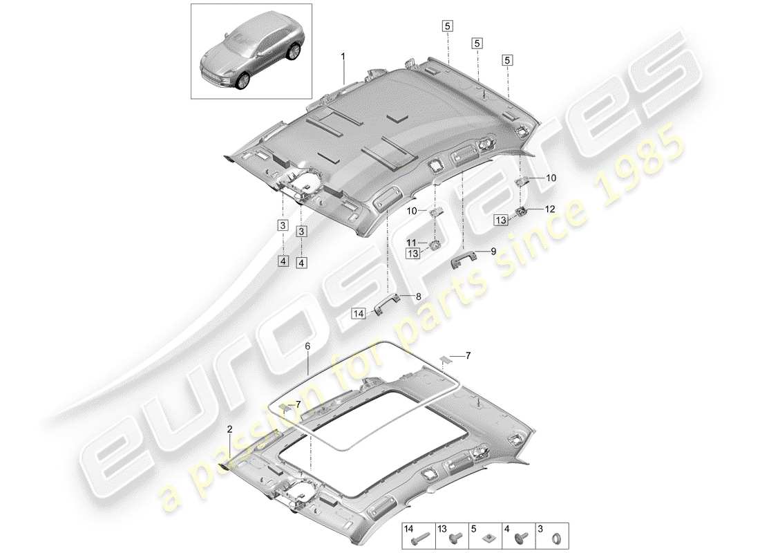 porsche 2019 (macan) dachverkleidung - ersatzteildiagramm