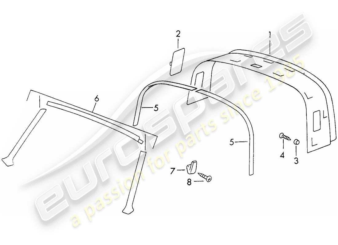 porsche 1973 (911) innenausstattung - dach teilediagramm