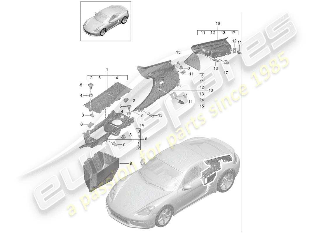 porsche 2018 (718 cayman) trims-teilediagramm