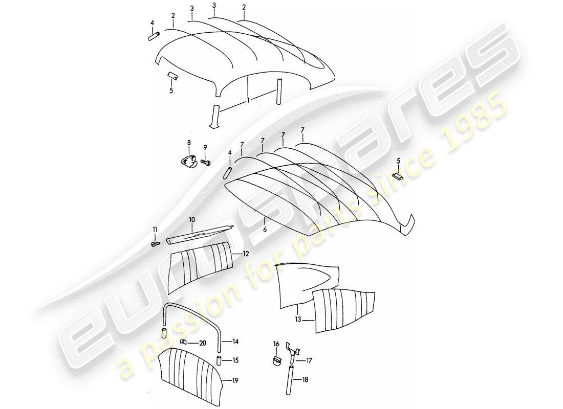porsche 1961 (356b/356c) zierleisten - innenausstattung ersatzteildiagramm