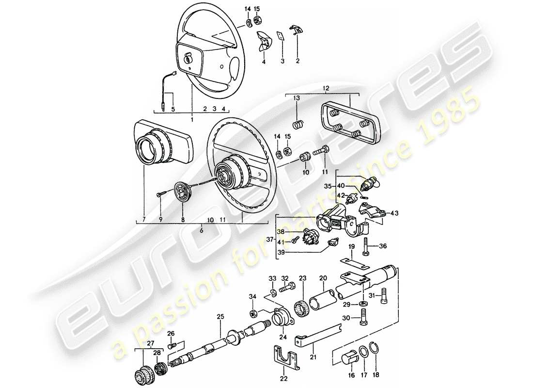 porsche 1990 (944) lenkrad - lenksäule - lenkschloss teilediagramm
