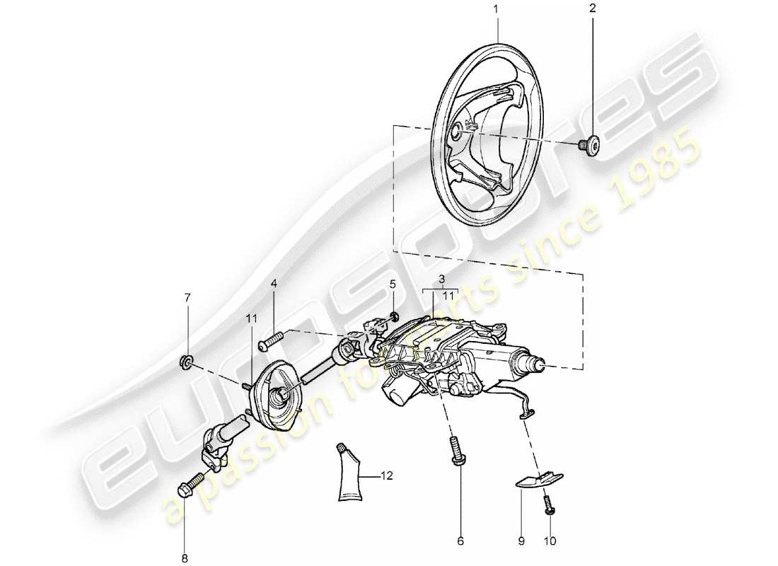 porsche 2005 (cayenne e1 9pa) lenkrad teilediagramm